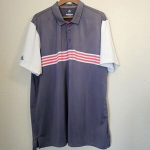 Adidas Golf Polo Mens Size 2XL Purple White Orange Stripe Pickleball (Flawed)